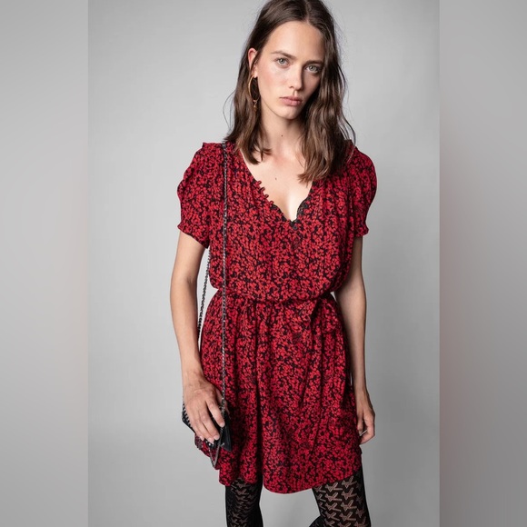 Zadig & Voltaire Ritys Floral-print Dress In Red & Black Small Grunge Aesthetic - Picture 3 of 13